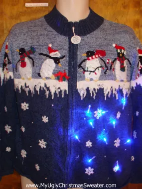 Penguin Decorating Party Light Up Ugly Xmas Sweater