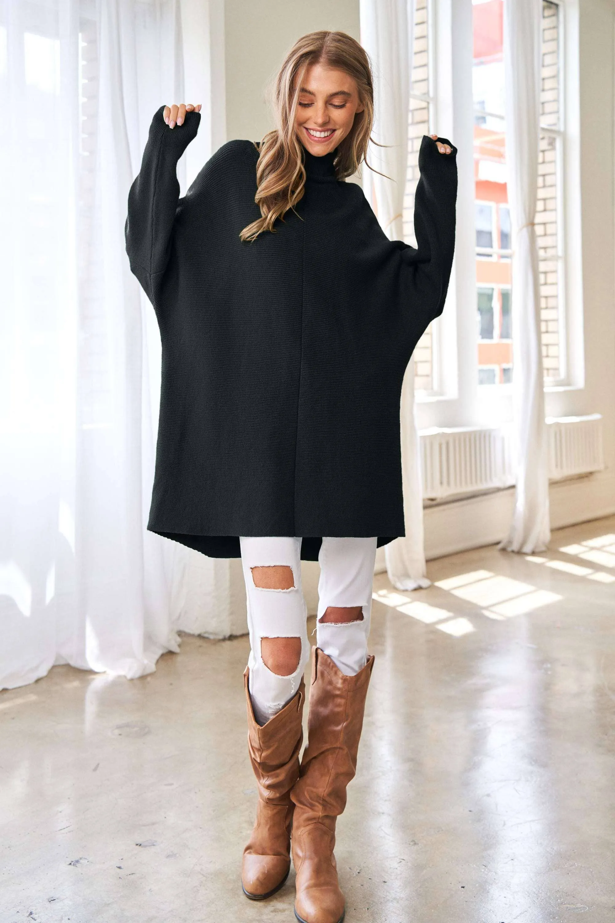 Plus Black Turtleneck Knit Sweater