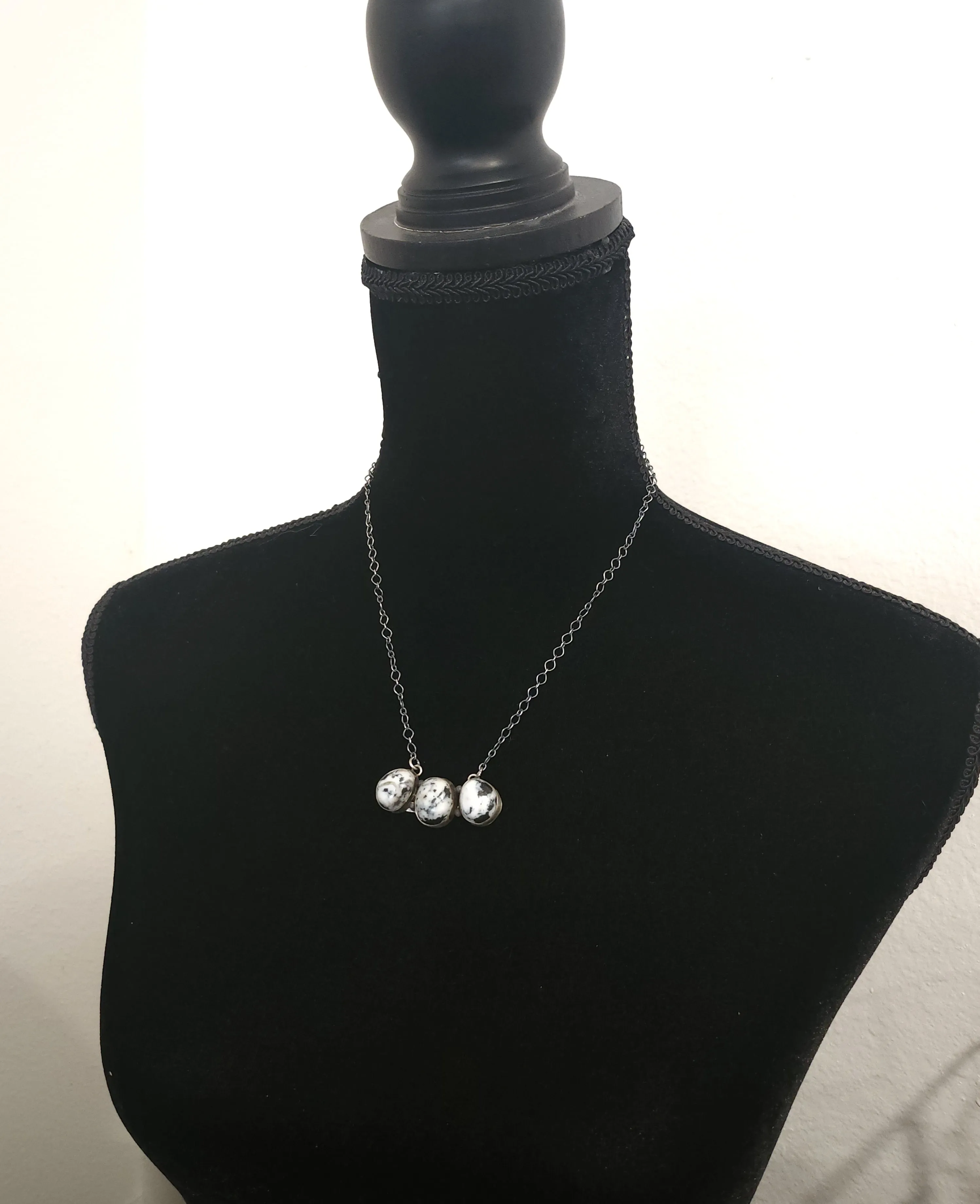 Stamped Sterling Silver White Buffalo 3 Stone Necklace