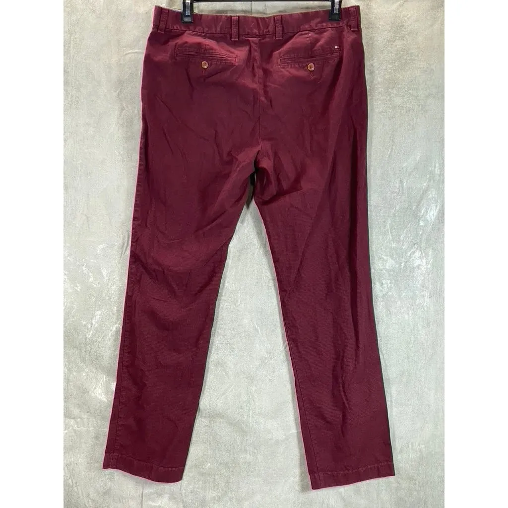 TOMMY HILFIGER Men's Burgundy Mini Check Custom-Fit Chino Pants SZ 36X34