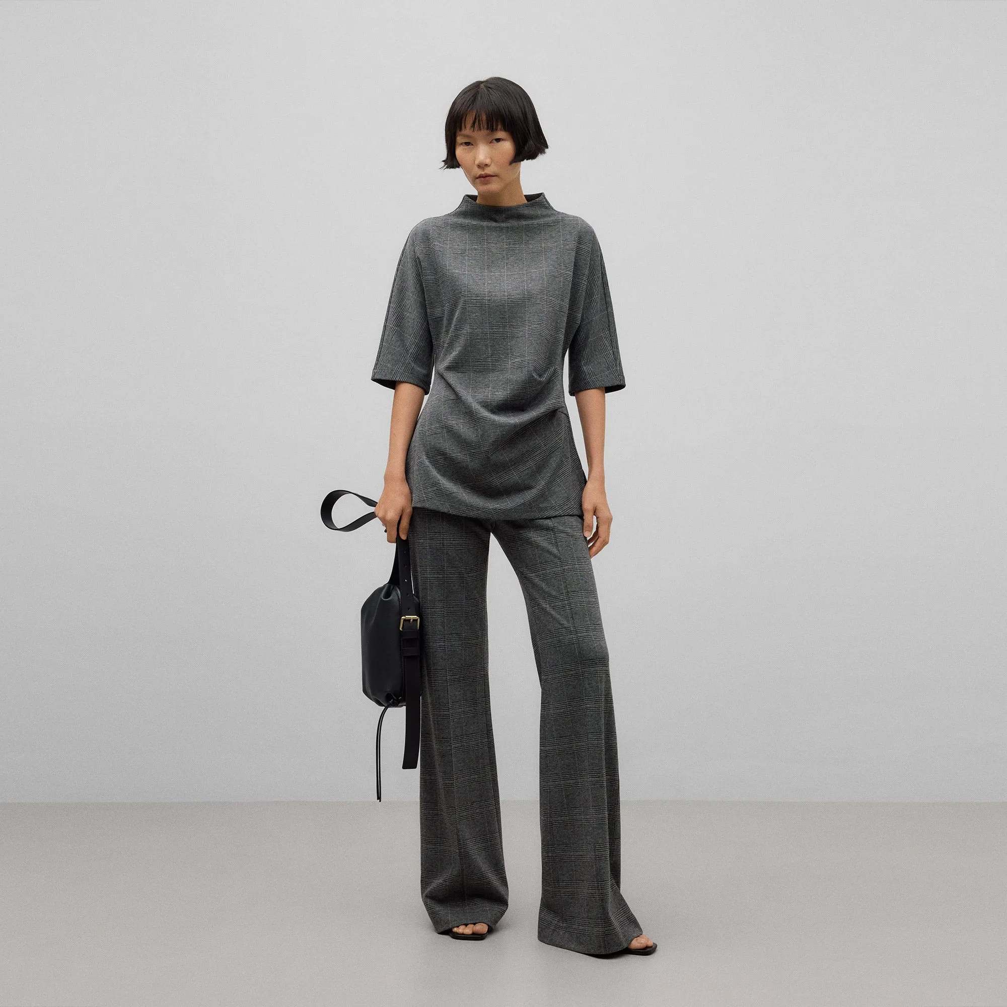 Turtleneck Draped Top - Grey / Black