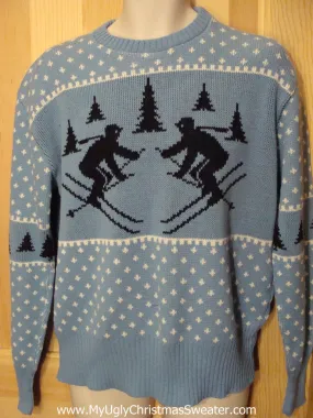 Ugly Christmas Sweater Party Vintage Tacky Sweater Dueling Skiers on Front and Back (v10)