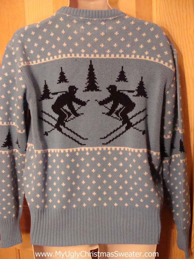 Ugly Christmas Sweater Party Vintage Tacky Sweater Dueling Skiers on Front and Back (v10)