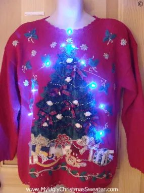 Vintage 80s Red Funny Light Up Christmas Sweater