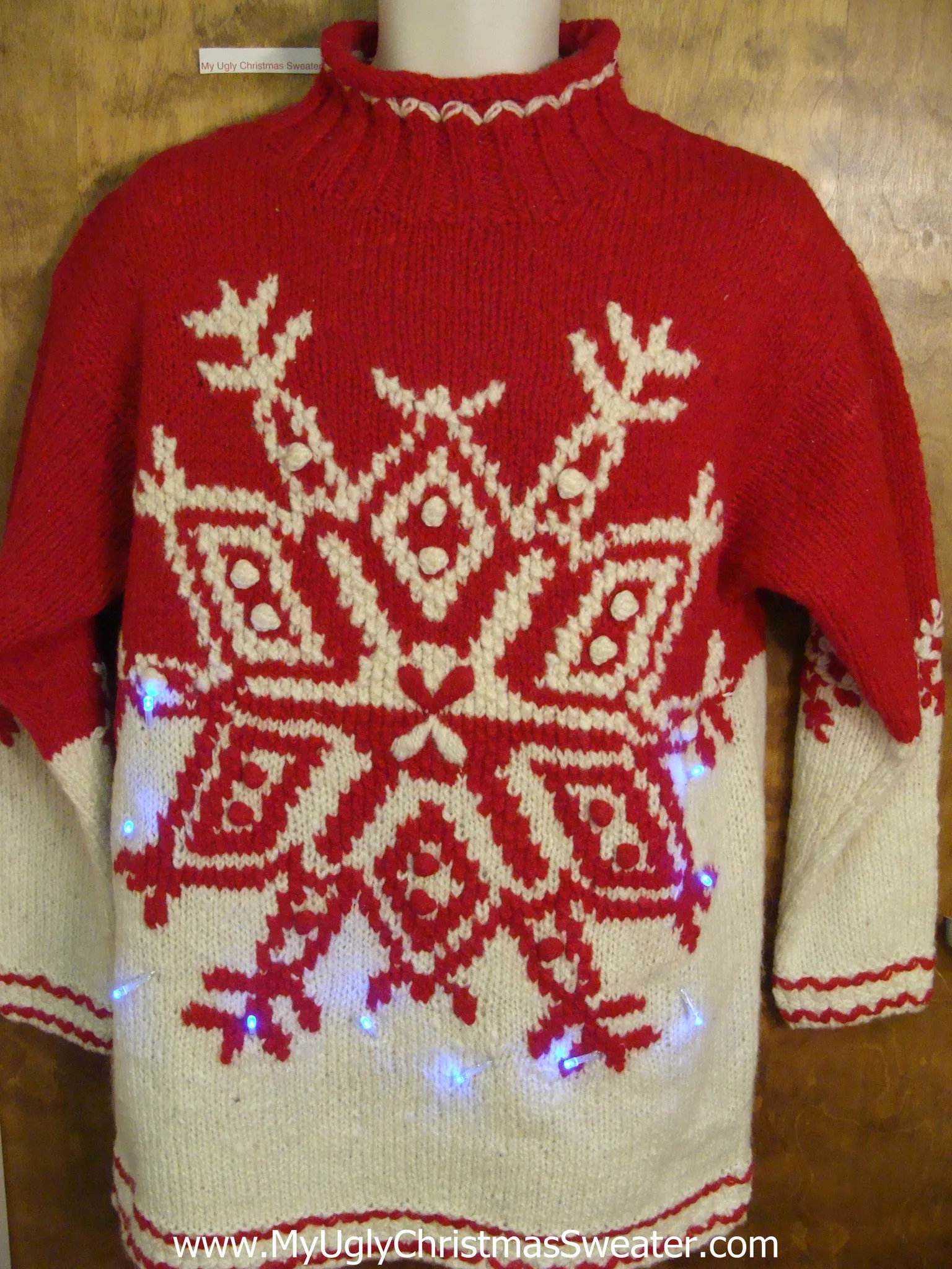 Vintage Nordic Snowflake Red Light Up Ugly Xmas Sweater