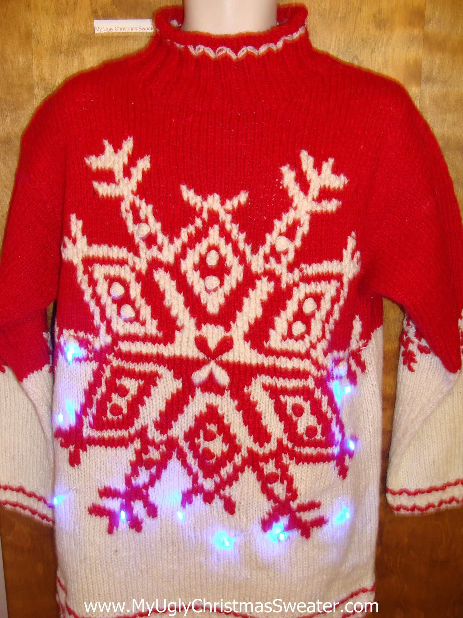 Vintage Nordic Snowflake Red Light Up Ugly Xmas Sweater