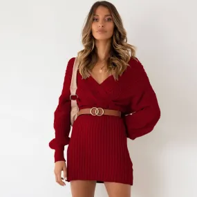 Vintage Wrap Off The Shoulder Chunky Cable Knit Sweater Mini Dress