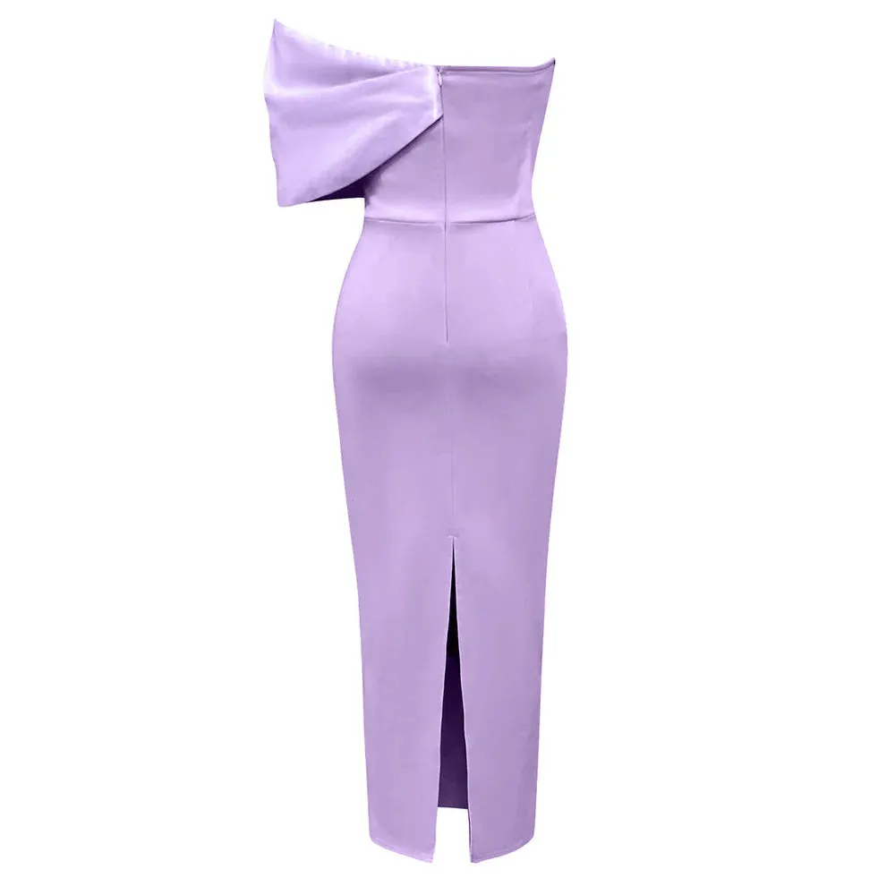 Violet Draped Bardot Midi Dress