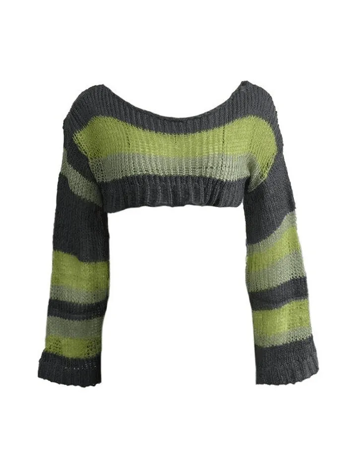 Wenkouban-Spring Casual Outfits Y2K Outfits Striped Long Sleeve Bolero Sweater Top