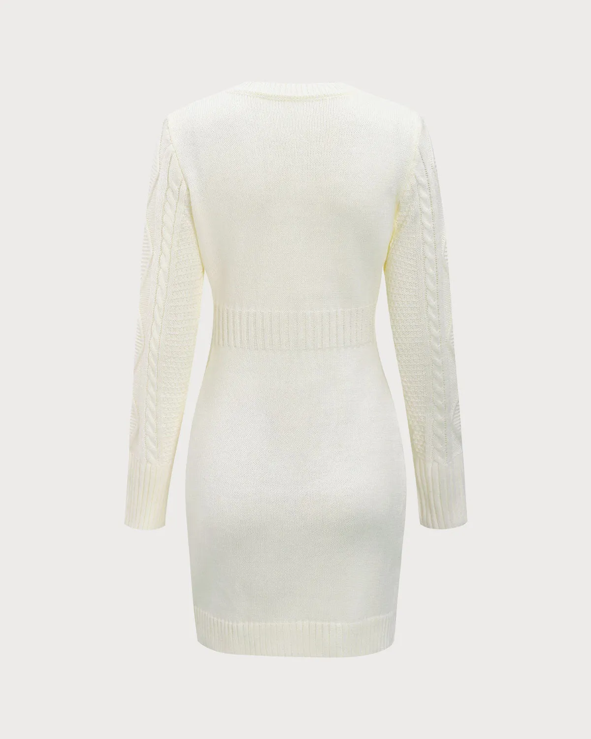 White Round Neck Bodycon Sweater Dress