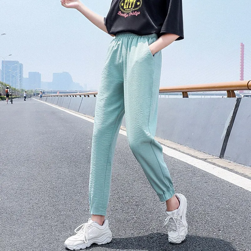 Wjczt Women'S Spring And Summer Ice Silk Sports  New 9-Point Pants Loose And Thin Female Fashion Leisure Mosquito Proof Trousers