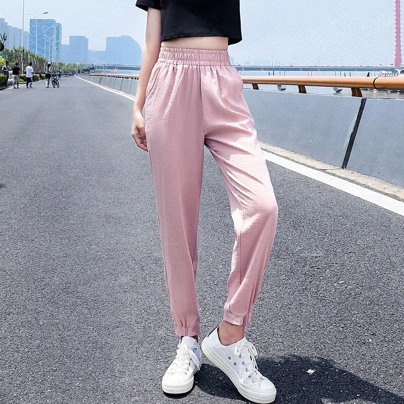 Wjczt Women'S Spring And Summer Ice Silk Sports  New 9-Point Pants Loose And Thin Female Fashion Leisure Mosquito Proof Trousers