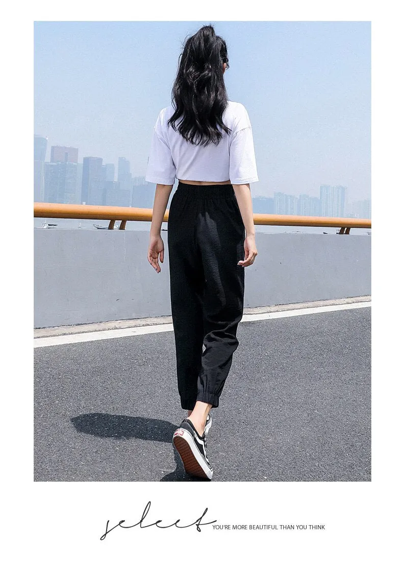 Wjczt Women'S Spring And Summer Ice Silk Sports  New 9-Point Pants Loose And Thin Female Fashion Leisure Mosquito Proof Trousers