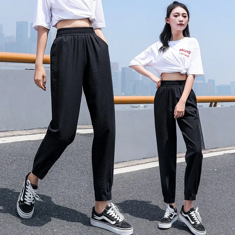 Wjczt Women'S Spring And Summer Ice Silk Sports  New 9-Point Pants Loose And Thin Female Fashion Leisure Mosquito Proof Trousers