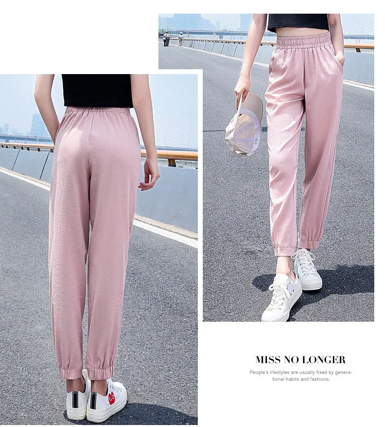 Wjczt Women'S Spring And Summer Ice Silk Sports  New 9-Point Pants Loose And Thin Female Fashion Leisure Mosquito Proof Trousers