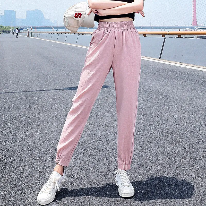 Wjczt Women'S Spring And Summer Ice Silk Sports  New 9-Point Pants Loose And Thin Female Fashion Leisure Mosquito Proof Trousers