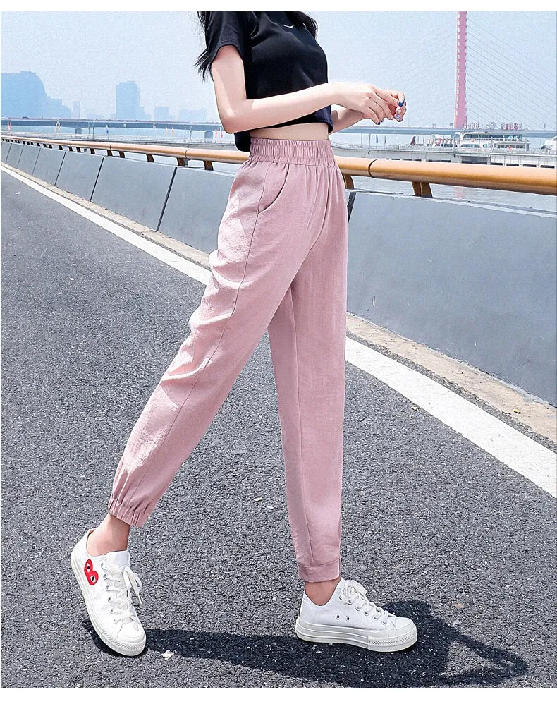 Wjczt Women'S Spring And Summer Ice Silk Sports  New 9-Point Pants Loose And Thin Female Fashion Leisure Mosquito Proof Trousers