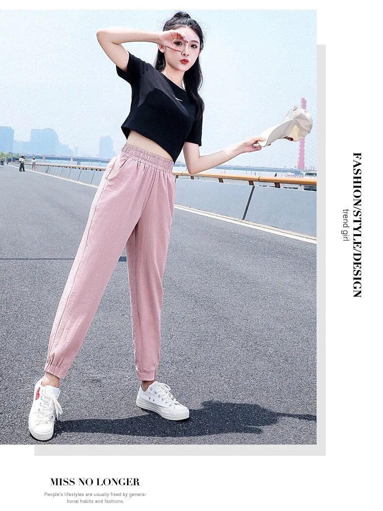 Wjczt Women'S Spring And Summer Ice Silk Sports  New 9-Point Pants Loose And Thin Female Fashion Leisure Mosquito Proof Trousers