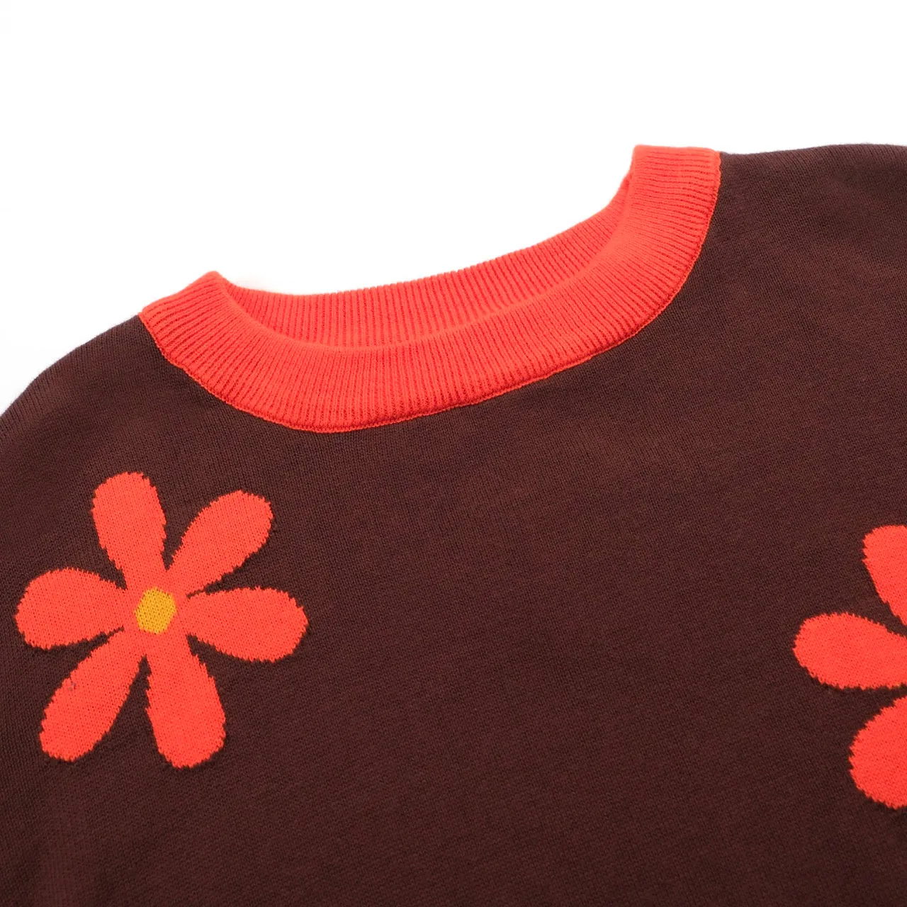 Women's brown floral jacquard vintage knit top