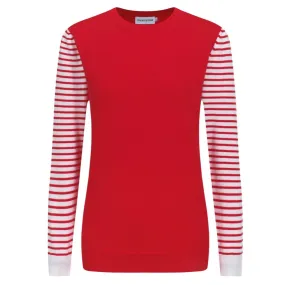 Women's red  Knitted T-shirt with Horizontal striped sleeves