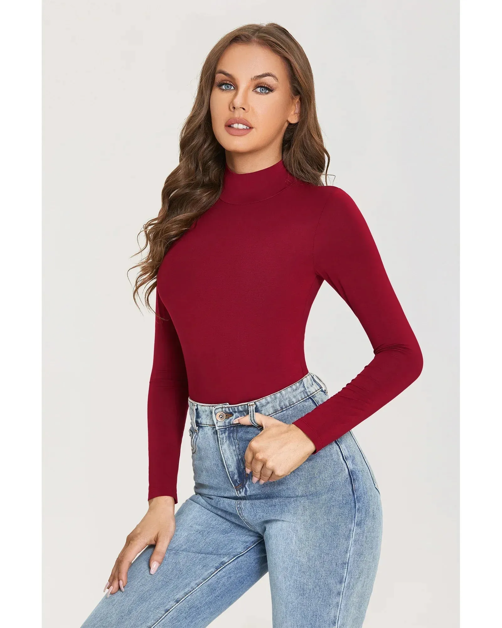 Women's Turtleneck Long Sleeve Bodysuit: Solid Color Stretchy Elegance