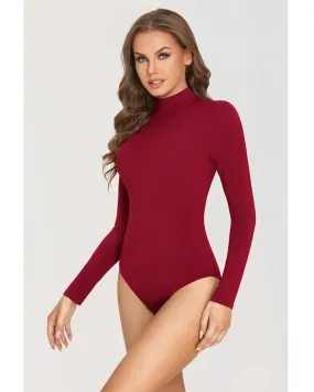 Women's Turtleneck Long Sleeve Bodysuit: Solid Color Stretchy Elegance